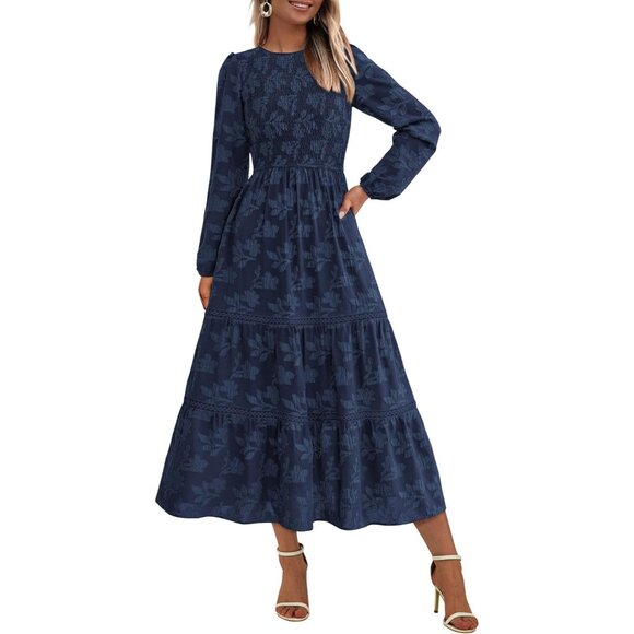 princess polly baby blue dress Long Sleeve Floral Boho Midi Dress Women's Fall Casual Elegant Flowy